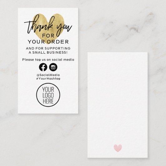 Vielen Dank für Ihre Bestellung Black and Gold Hea Visitenkarte (Vorne/Hinten)