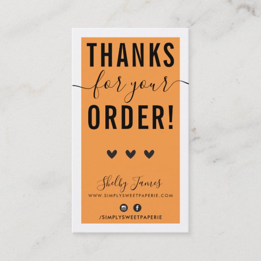 VIELEN DANK FÜR IHRE BESTELLUNG Fett hell orange e Visitenkarte (Vorderseite)