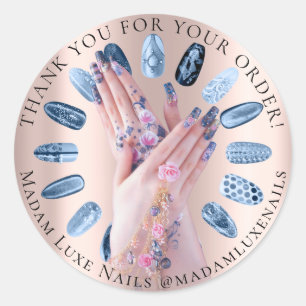 Vielen Dank für Ihre Bestellung Hands Blume Blue N Runder Aufkleber