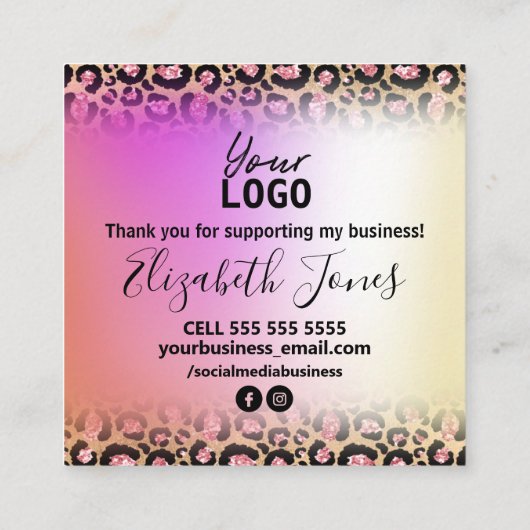 Vielen Dank für Ihre Bestellung Leopard und Hologr Quadratische Visitenkarte (Rückseite)