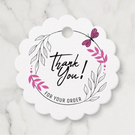 Vielen Dank für Ihre Bestellung mit rosa Schmetter Geschenkanhänger (Vorderseite)