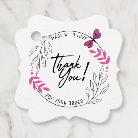 Vielen Dank für Ihre Bestellung mit rosa Schmetter Geschenkanhänger (Vorderseite)