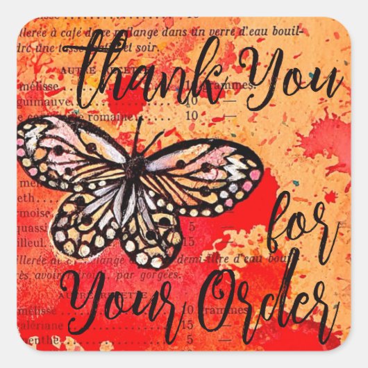 Vielen Dank für Ihre Bestellung Niedlich Butterfly Quadratischer Aufkleber (Vorderseite)