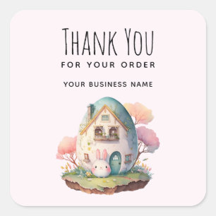 Vielen Dank für Ihre Bestellung Pink Pastel Bunny Quadratischer Aufkleber