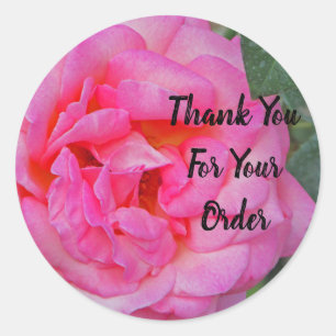 Vielen Dank für Ihre Bestellung Pink Rose Foto Blu Runder Aufkleber