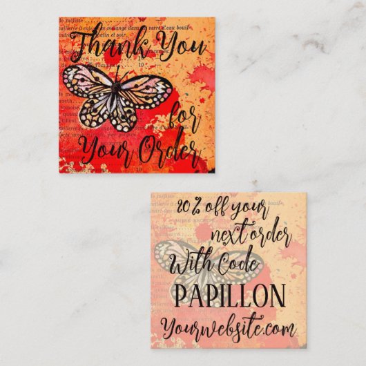 Vielen Dank für Ihre Bestellung Retro Butterfly Ra Quadratische Visitenkarte (Vorne/Hinten)