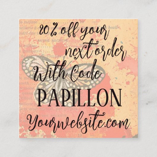 Vielen Dank für Ihre Bestellung Retro Butterfly Ra Quadratische Visitenkarte (Rückseite)