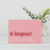 VIELEN DANK FÜR IHRE BESTELLUNG Spaß einfügen rosa Dankeskarte (Stehend Vorderseite)