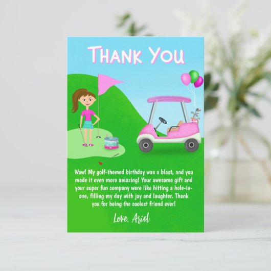 Vielen Dank für Ihre Coole Girls' Golf Themed Gebu Dankeskarte (Stehend Vorderseite)
