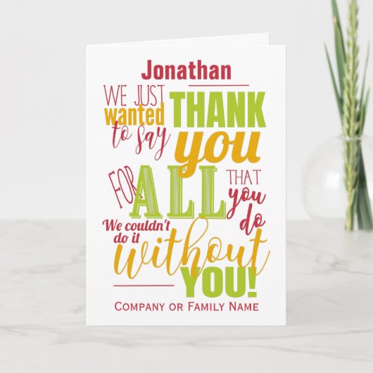 Vielen Dank für Ihre Dankbarkeit Typografie dank N Dankeskarte (Vorderseite)