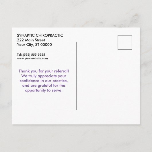 Vielen Dank für Ihre Empfehlung 1 Chiropraktik Postkarte (Rückseite)