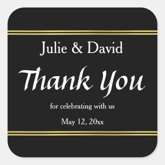 Vielen Dank für Ihre Feier mit uns Namen Hochzeit Quadratischer Aufkleber (Vorderseite)