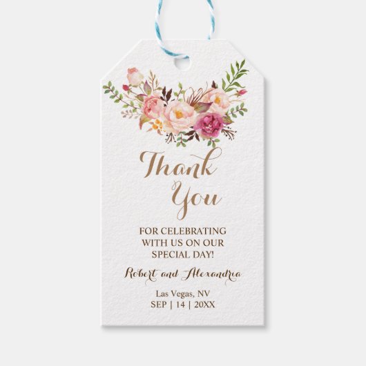 Vielen Dank für Ihre Gastgeschenk Hochzeit Pink Gi Geschenkanhänger (Vorderseite)