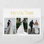 Vielen Dank für Ihre Hochzeit 3 Foto elegante Gold Folieneinladung (Vorderseite)