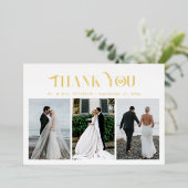 Vielen Dank für Ihre Hochzeit 3 Foto elegante Gold Folieneinladung (Stehend vorne)