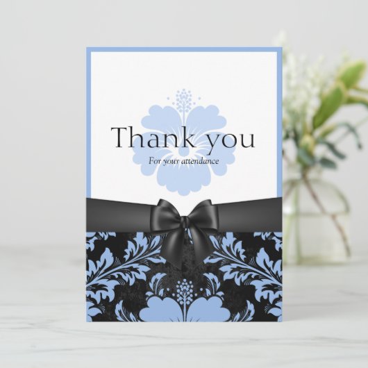 Vielen Dank für Ihre Hochzeit blauen Blumen Einlad Einladung (Stehend Vorderseite)