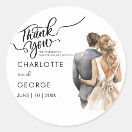 Vielen Dank für Ihre Hochzeit Bride Groom Back Wat Runder Aufkleber