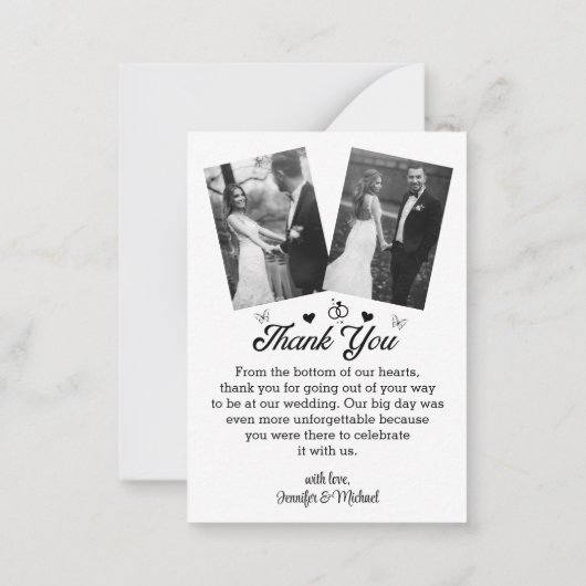 Vielen Dank für Ihre Hochzeit schwarz-weiß 3 Fotos Mitteilungskarte (Rückseite)