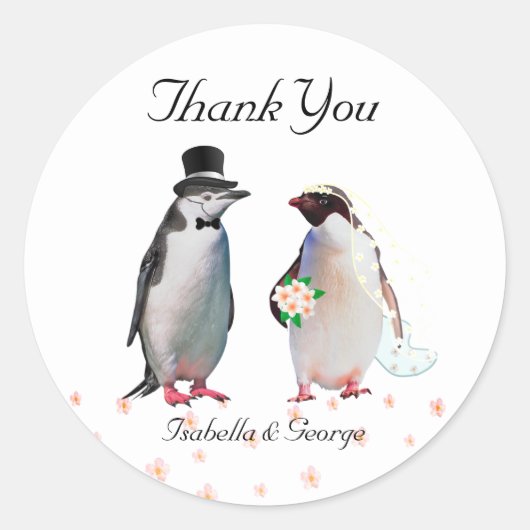 Vielen Dank für Ihre Hochzeit und Ihr Pinguin Coup Runder Aufkleber (Vorderseite)