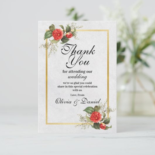 Vielen Dank für Ihre Hochzeit Verlobung Red Gold F Dankeskarte (Stehend Vorderseite)