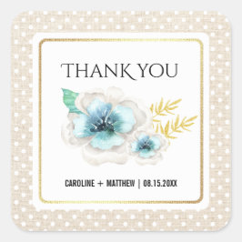 Vielen Dank für Ihre Hochzeit Watercolor Floral Bu Quadratischer Aufkleber