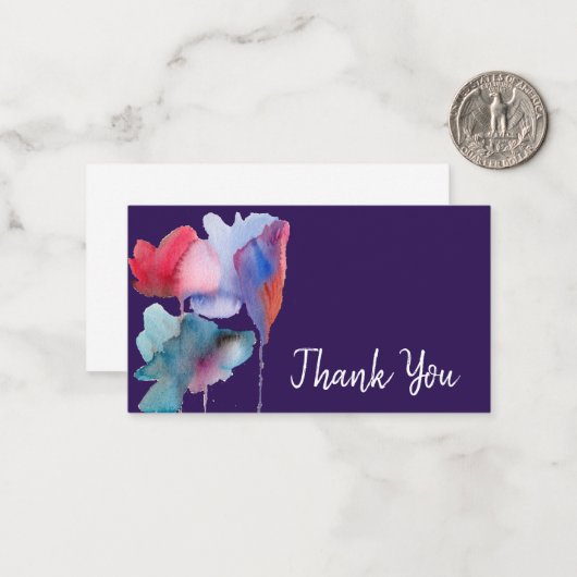 Vielen Dank für Ihre moderne blaue Blume Aquarellk Mitteilungskarte (Vorderseite/Rückseite Beispiel)
