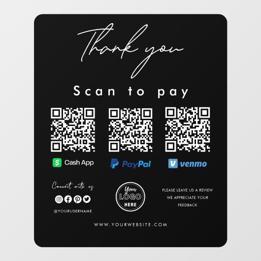 Vielen Dank für Ihre Scan Logos QR Code Bezahlung Fensteraufkleber (Blatt)