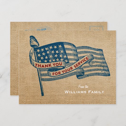 Vielen Dank für Ihre Service Military Burlap Flag Postkarte (Vorne/Hinten)