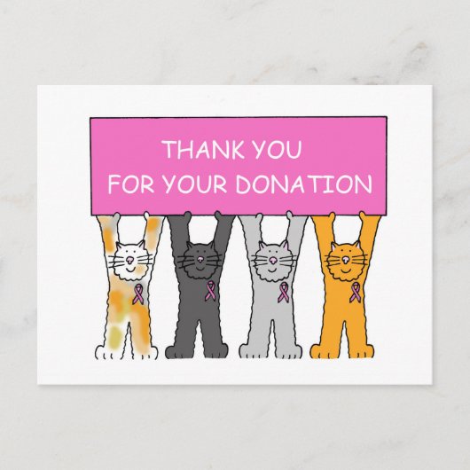 Vielen Dank für Ihre Spende rosa Ribbon Katzen Postkarte (Vorderseite)