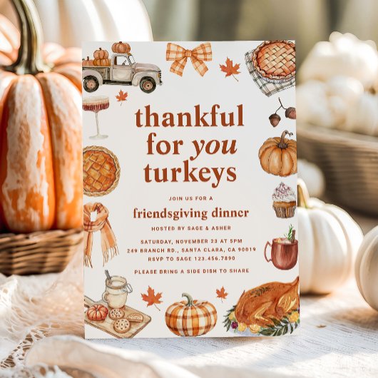 Vielen Dank für Ihre Truthähne Fall Friendsgiving Einladung