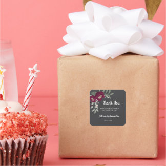 Vielen Dank für Ihren Besuch bei Floral Marsala We Quadratischer Aufkleber