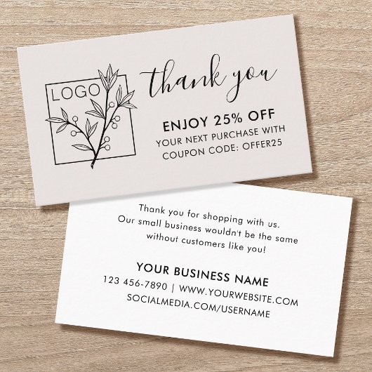 Vielen Dank für Ihren Einkauf Benutzerlogo in Hell Visitenkarte