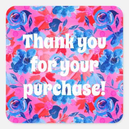 Vielen Dank für Ihren Einkauf Fettfloral Quadratischer Aufkleber (Vorderseite)