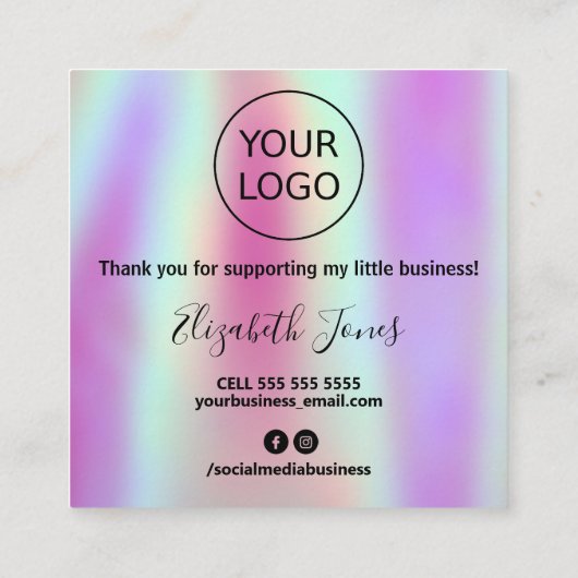 Vielen Dank für Ihren Einkauf holografisch und sch Quadratische Visitenkarte (Rückseite)