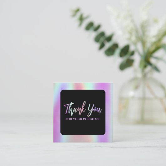 Vielen Dank für Ihren Einkauf holografisch und sch Quadratische Visitenkarte (Stehend Vorderseite)