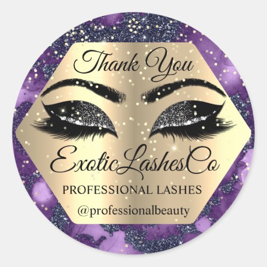 Vielen Dank für Ihren Einkauf Lila Eyelashes Runder Aufkleber (Vorderseite)