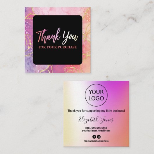 Vielen Dank für Ihren Einkauf Rosa und Gold Tinte. Quadratische Visitenkarte (Vorne/Hinten)