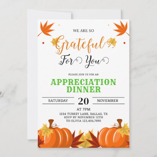 Vielen Dank für Ihren Fall Wertschätzung Erntedank Einladung (Vorderseite)