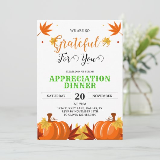 Vielen Dank für Ihren Fall Wertschätzung Erntedank Einladung (Stehend Vorderseite)