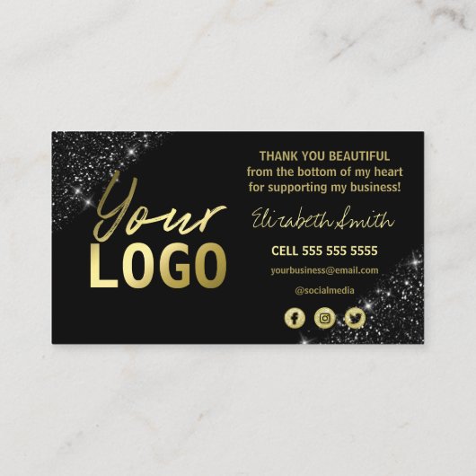 Vielen Dank für Ihren Kauf Black Glitzer Gold Tint Visitenkarte (Rückseite)