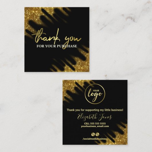 Vielen Dank für Ihren Kauf Black Gold Glitzer Quadratische Visitenkarte (Vorne/Hinten)