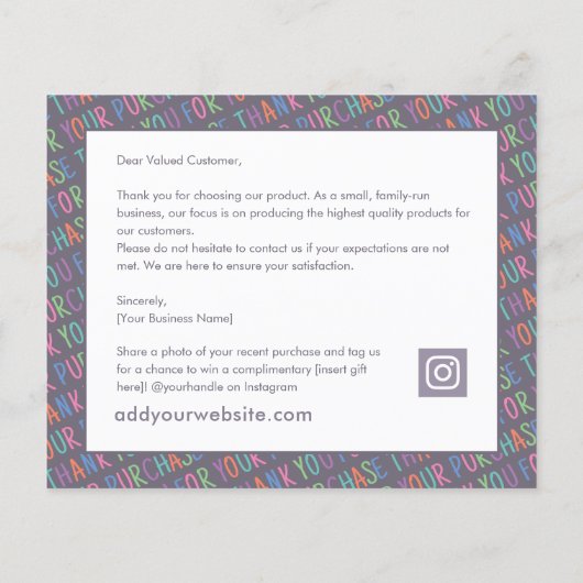 Vielen Dank für Ihren Kauf farbenfrohe Fun Add Log (Rückseite)