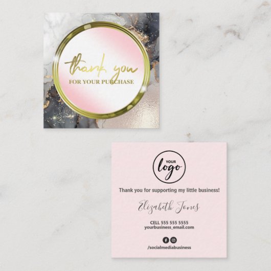 Vielen Dank für Ihren Kauf Lush Ink Black Pink Quadratische Visitenkarte (Vorne/Hinten)