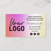 Vielen Dank für Ihren Kauf rosa holografische Kart Visitenkarte (Rückseite)