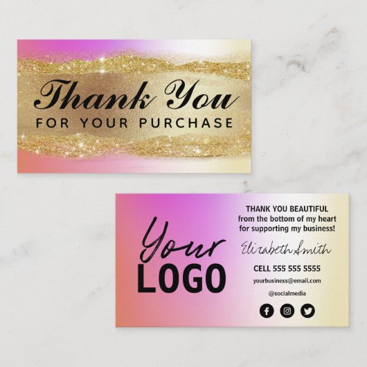 Vielen Dank für Ihren Kauf rosa holografische Kart Visitenkarte (Vorne/Hinten)