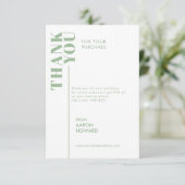 Vielen Dank für Ihren Kauf, schlauer grün und weiß Dankeskarte (Stehend Vorderseite)