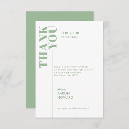 Vielen Dank für Ihren Kauf, schlauer grün und weiß Dankeskarte (Vorne/Hinten)