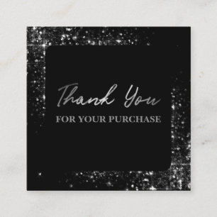 Vielen Dank für Ihren Kauf Silver Glitzer Black Quadratische Visitenkarte