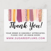 Vielen Dank für Ihren Lila und goldenen Paint Stro Postkarte (Vorderseite)