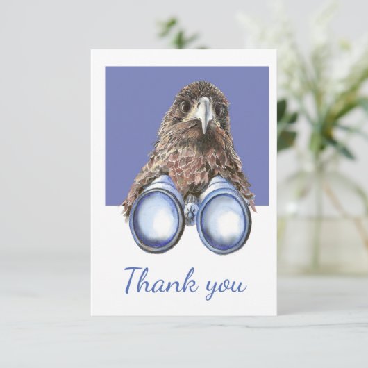 Vielen Dank für Ihren Spaß Bird Watching Hawk Bino Dankeskarte (Stehend Vorderseite)